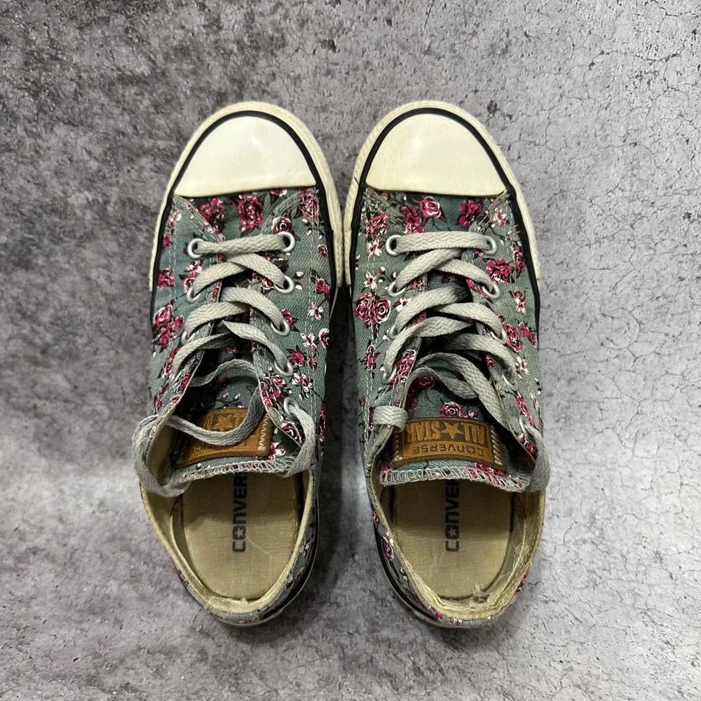 Converse Chuck Taylor All Star Youth 2 Gray Pink Floral Rose Low Top Sneakers